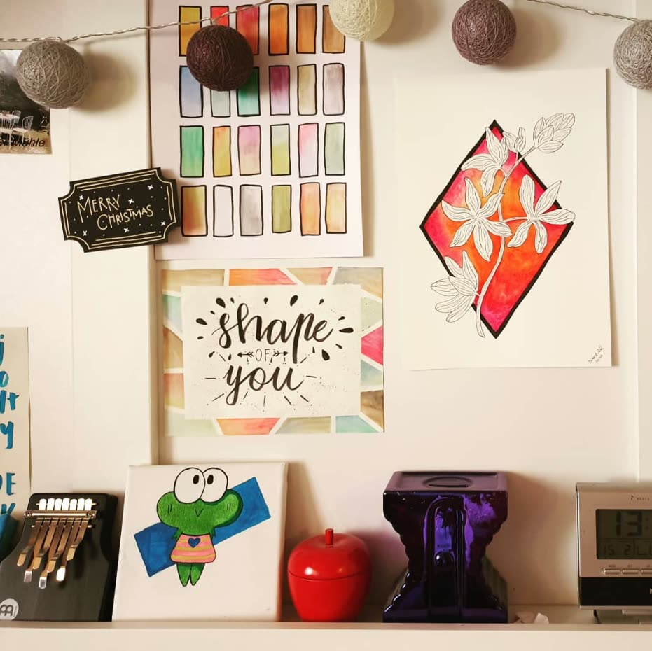 Gesammelte Lettering- und Illustrationsarbeiten an der Wand
