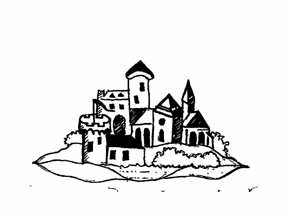 Handzeichnung der Neuerburg mit Schraffuren, erste Fassung