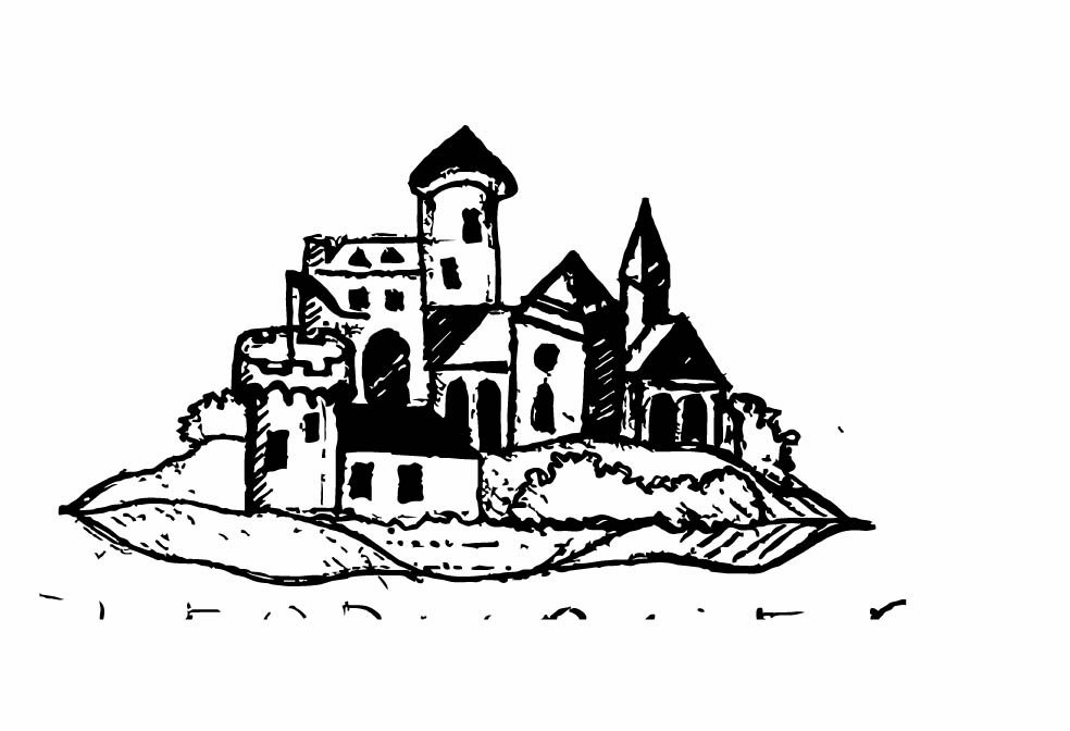 Handzeichnung der Neuerburg mit Schraffuren, zweite Fassung