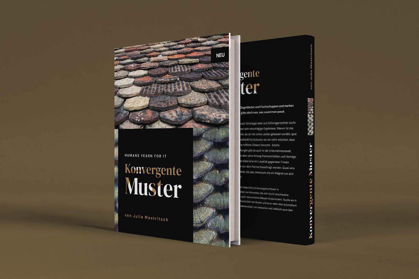 3D-Mockup: Buch „Konvergente Muster" mit Cover- und Backcover-Ansicht